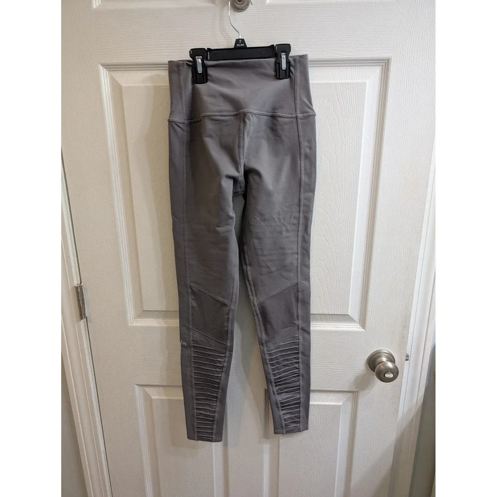 Alo Yoga High‎ Waist Moto Leggings Taupe Ribbed Panel Athletic Pants - Size S
